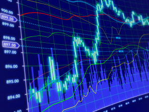 3d blue background with stock diagram